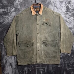Vintage ID Wear Mens Barn Chore Coat Jacket Fadded Green Plaid Lined Size Large